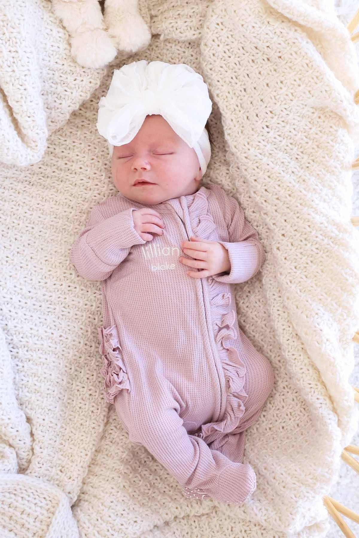 Embroidered Bamboo Waffle Zipper Ruffle Footies | In Bloom