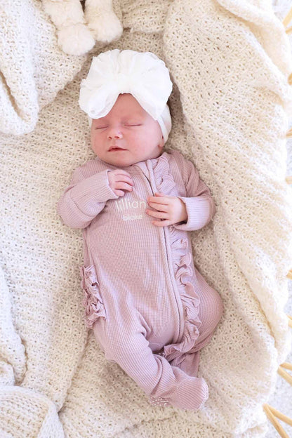Embroidered Bamboo Waffle Zipper Ruffle Footies | In Bloom