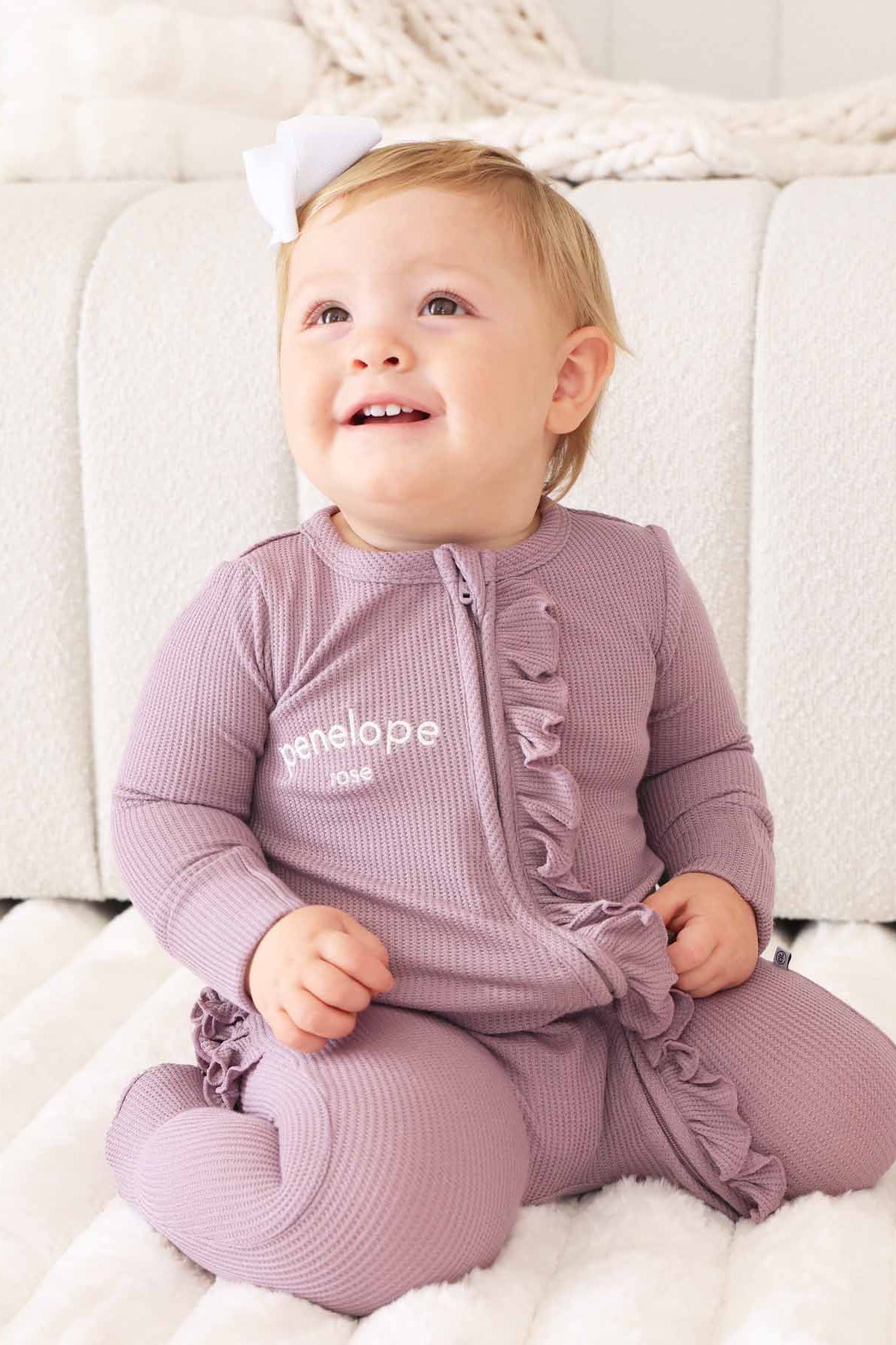 Embroidered Bamboo Waffle Zipper Ruffle Footies | In Bloom