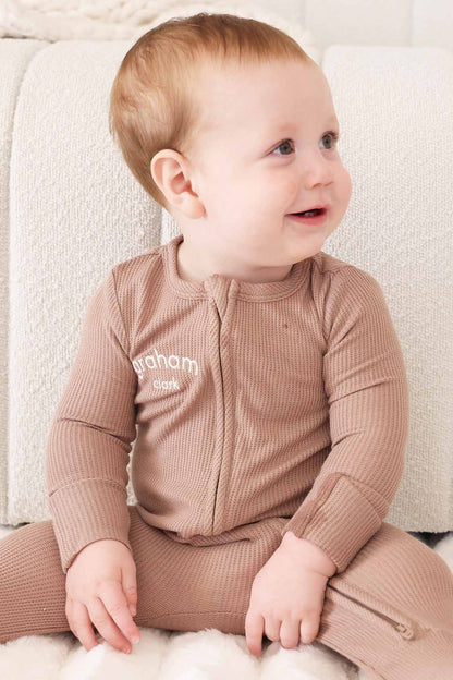 Embroidered Bamboo Waffle Zipper Footie | Mountain Haze
