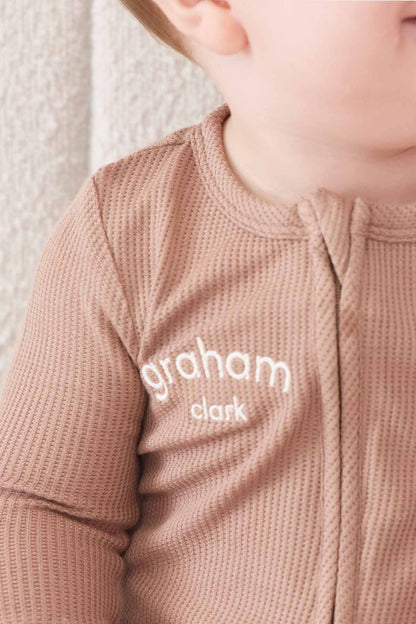 Embroidered Bamboo Waffle Zipper Footie | Mountain Haze