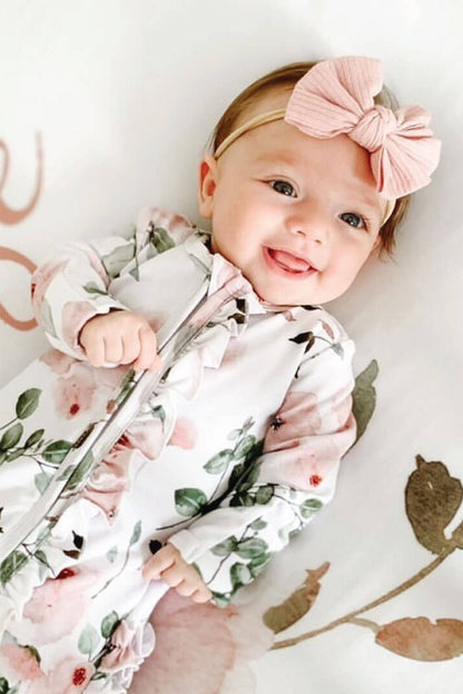 Millie's Dusty Rose Floral Ruffle Zipper Footie