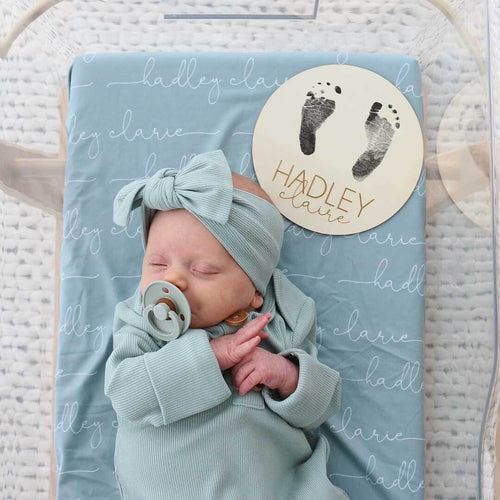 Personalized Baby Footprint Wood Announcement