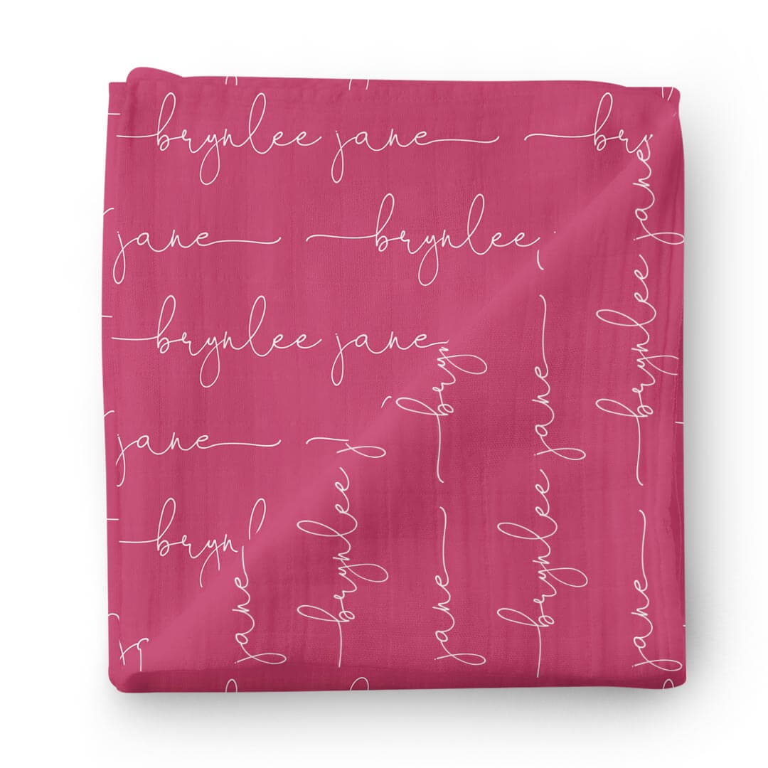 Personalized Fuchsia Baby Name Swaddle Blanket - Script