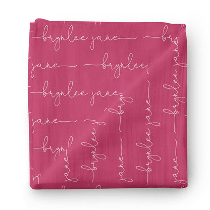 Personalized Fuchsia Baby Name Swaddle Blanket - Script