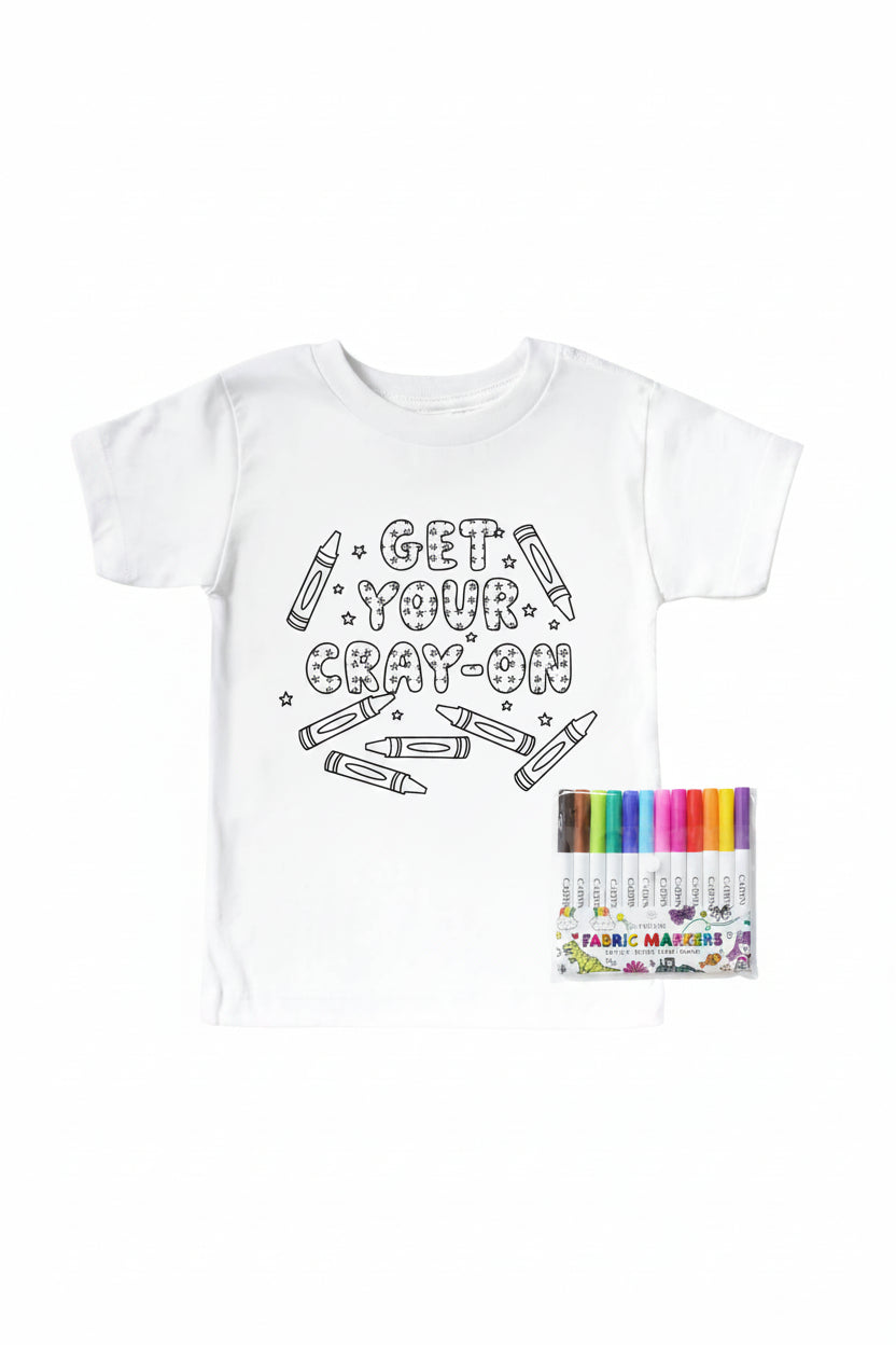 Get Your Cray-On Colorable Kids Graphic Tee | White