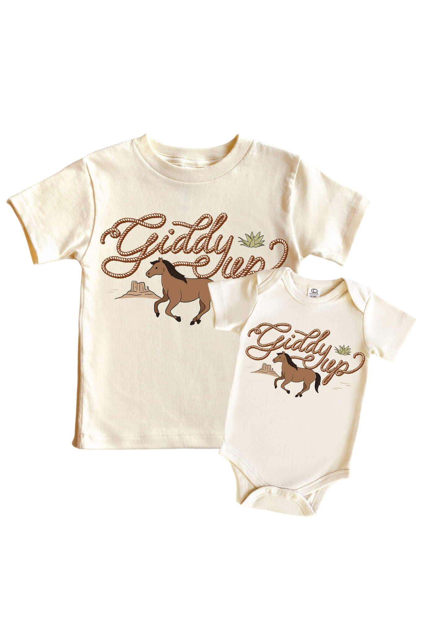 Giddy Up Neutral Graphic Bodysuit & Kids Tee | Natural