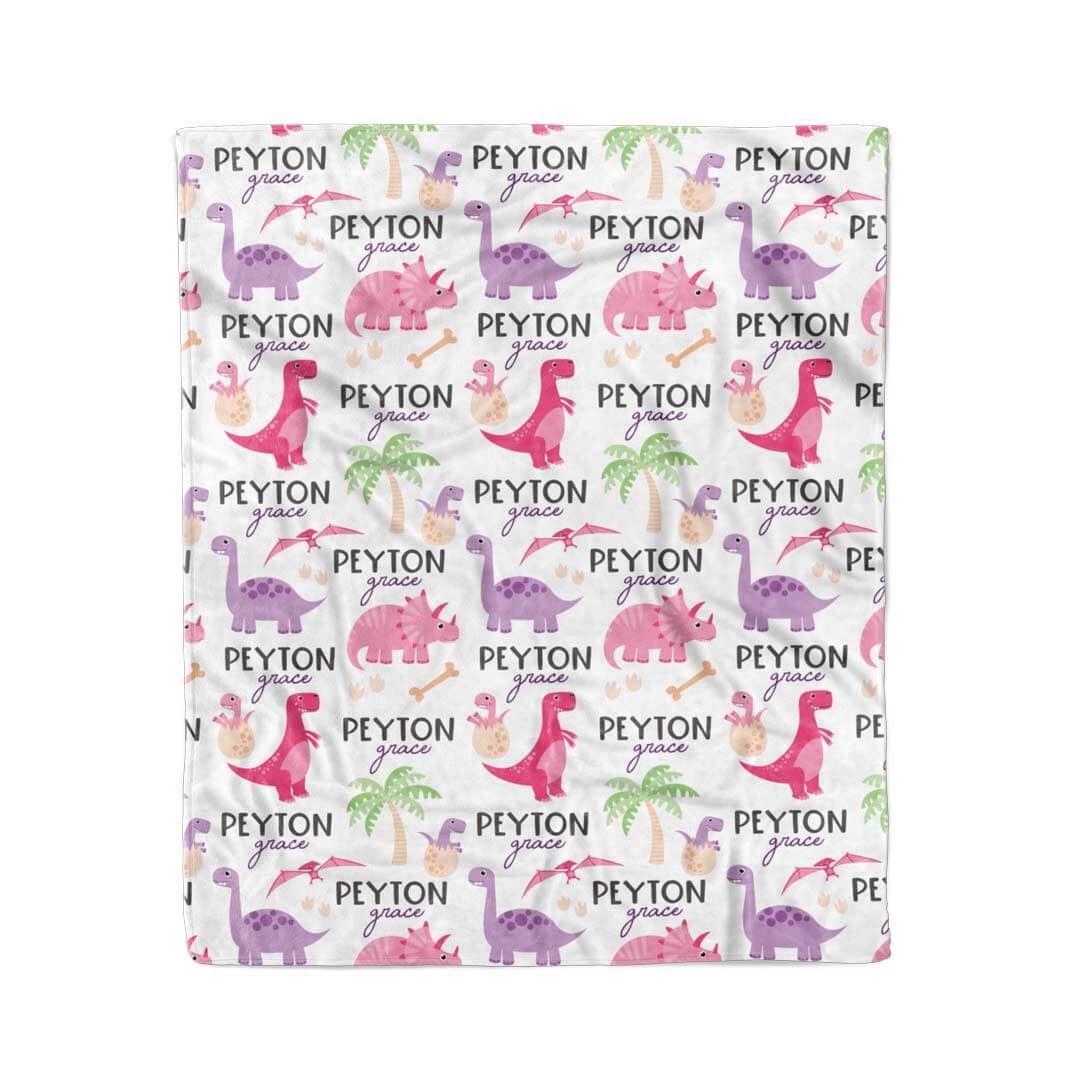 Happy Dinos Personalized Toddler Blanket | Pink