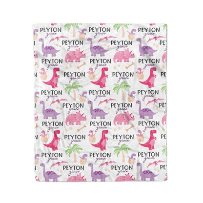 Happy Dinos Personalized Toddler Blanket | Pink