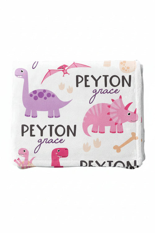 Happy Dinos Personalized Toddler Blanket | Pink