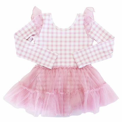 Long Sleeve Ruffle Skirt Leotard | Girly Gingham