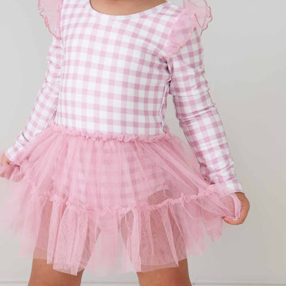 Long Sleeve Ruffle Skirt Leotard | Girly Gingham