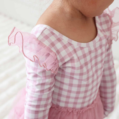 Long Sleeve Ruffle Skirt Leotard | Girly Gingham
