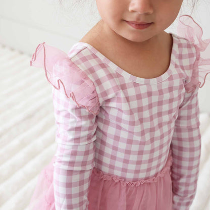 Long Sleeve Ruffle Skirt Leotard | Girly Gingham