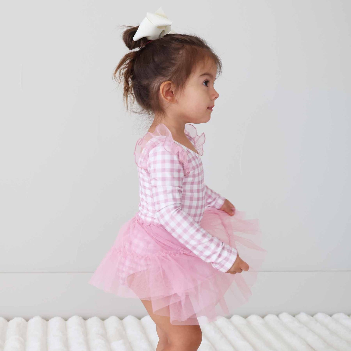Long Sleeve Ruffle Skirt Leotard | Girly Gingham