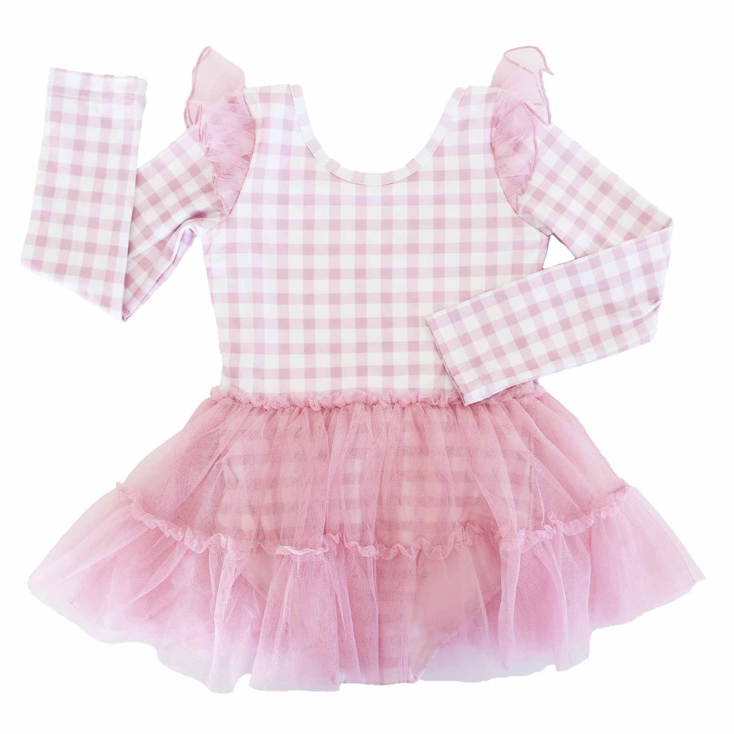 Long Sleeve Ruffle Skirt Leotard | Girly Gingham