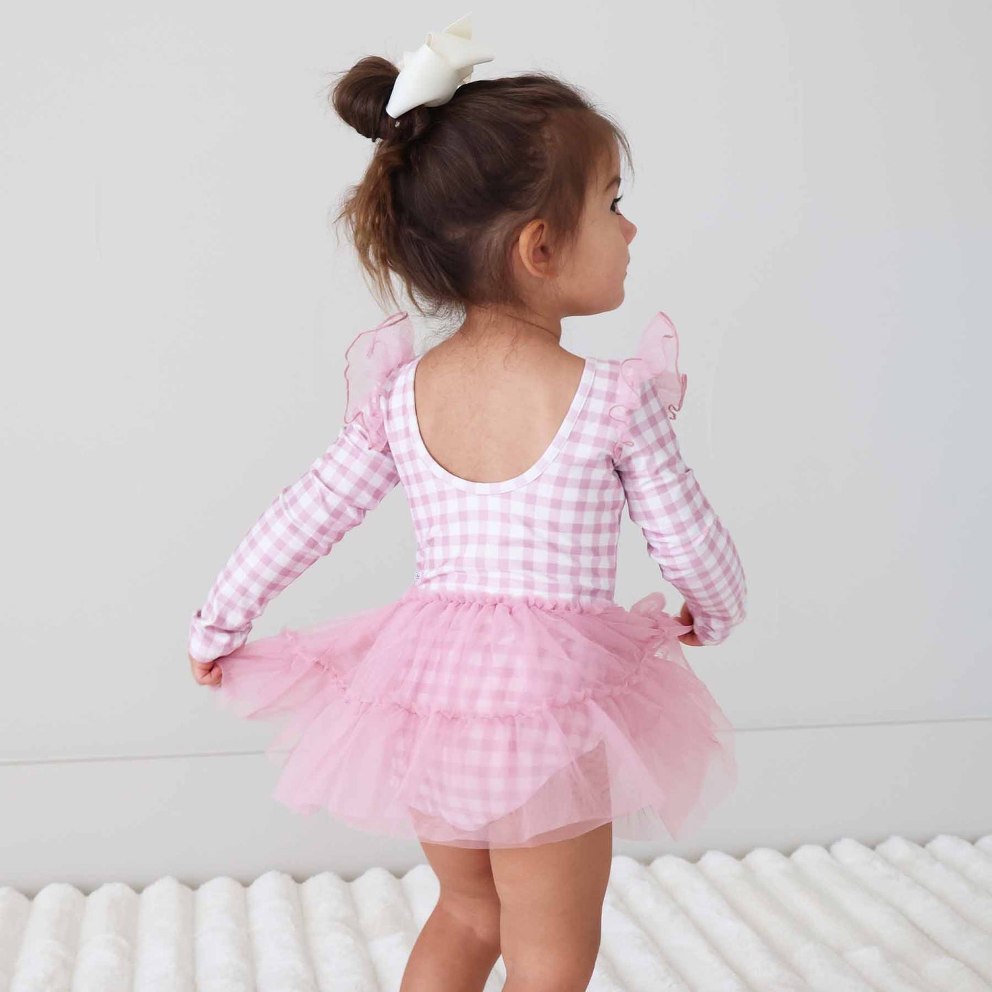 Long Sleeve Ruffle Skirt Leotard | Girly Gingham