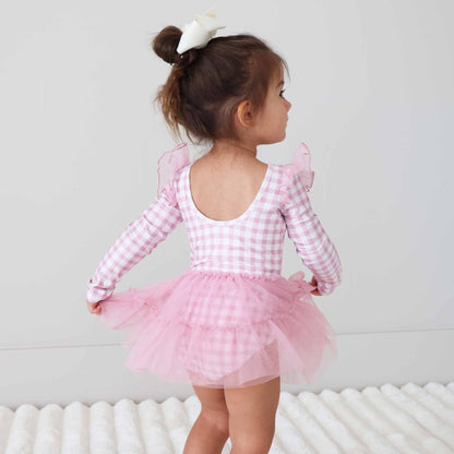 Long Sleeve Ruffle Skirt Leotard | Girly Gingham