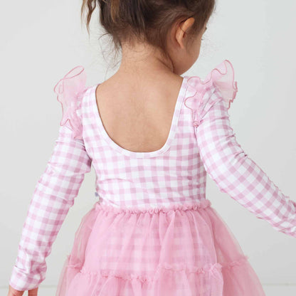 Long Sleeve Ruffle Skirt Leotard | Girly Gingham