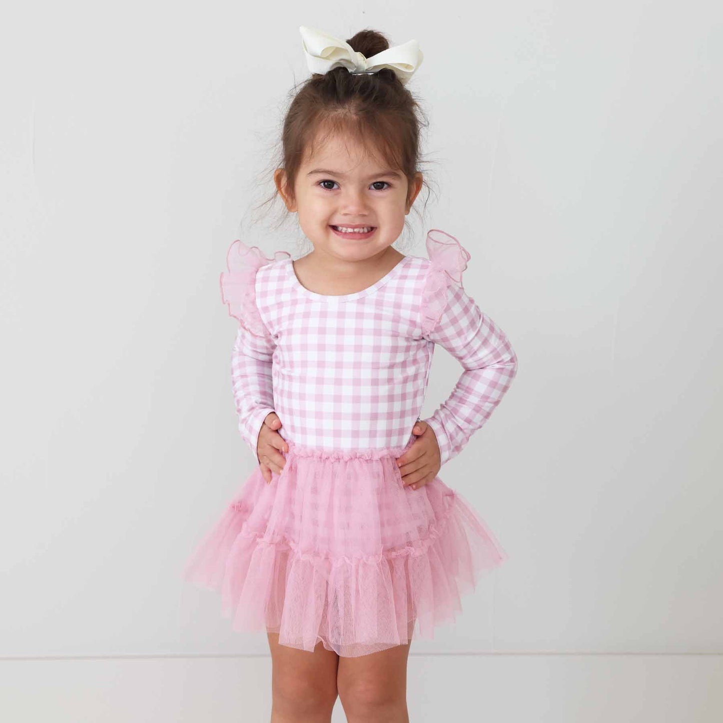 Long Sleeve Ruffle Skirt Leotard | Girly Gingham