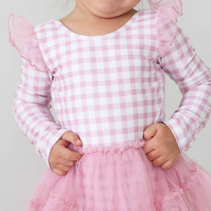 Long Sleeve Ruffle Skirt Leotard | Girly Gingham