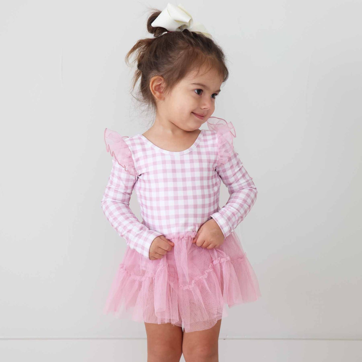 Long Sleeve Ruffle Skirt Leotard | Girly Gingham