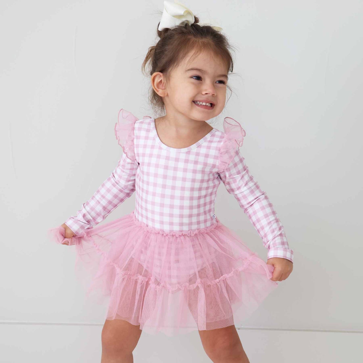 Long Sleeve Ruffle Skirt Leotard | Girly Gingham