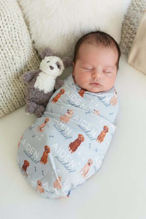 Personalized Baby Name Swaddle Blanket | Golden Retriever
