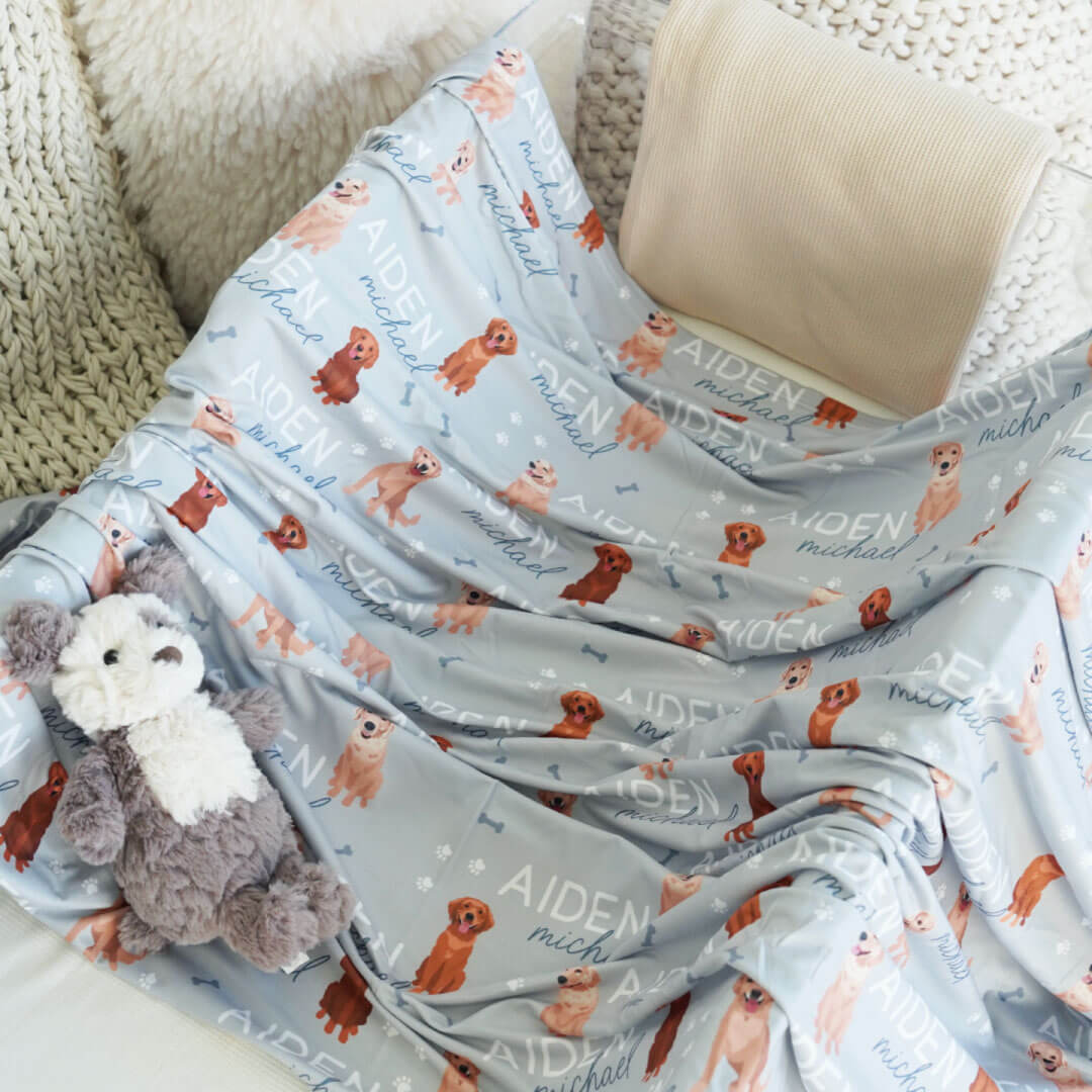 Personalized Baby Name Swaddle Blanket | Dog Breeds