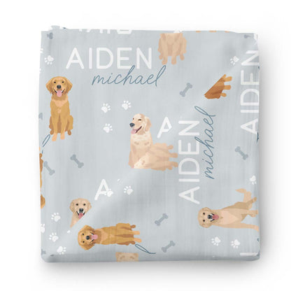 Personalized Baby Name Swaddle Blanket | Golden Retriever
