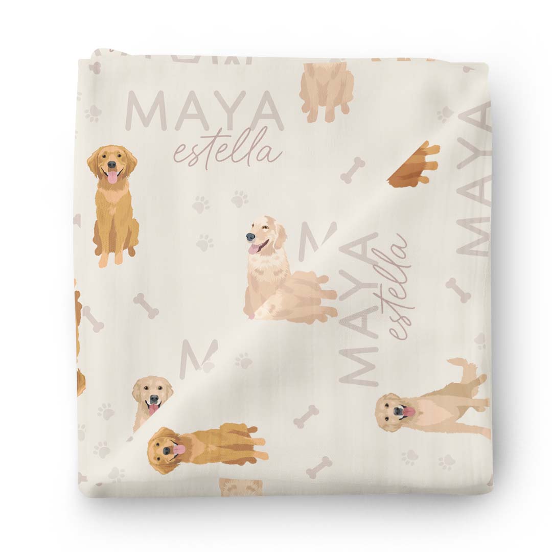 Personalized Baby Name Swaddle Blanket | Golden Retriever