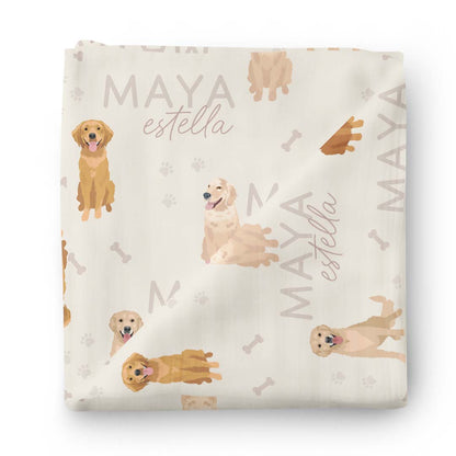 Personalized Baby Name Swaddle Blanket | Golden Retriever