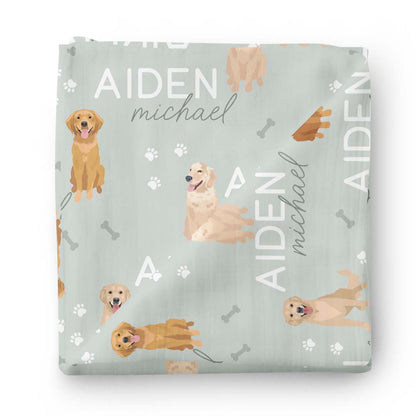 Personalized Baby Name Swaddle Blanket | Golden Retriever