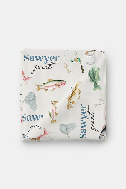 Gone Fishing Personalized Baby Name Swaddle Blanket