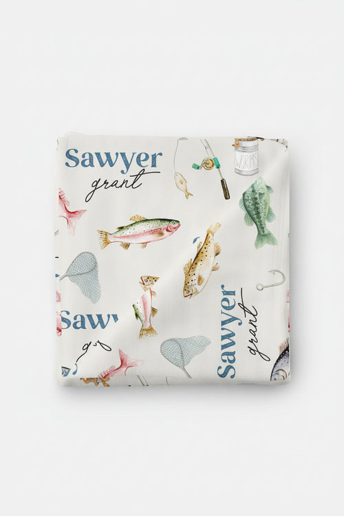 Gone Fishing Personalized Baby Name Swaddle Blanket