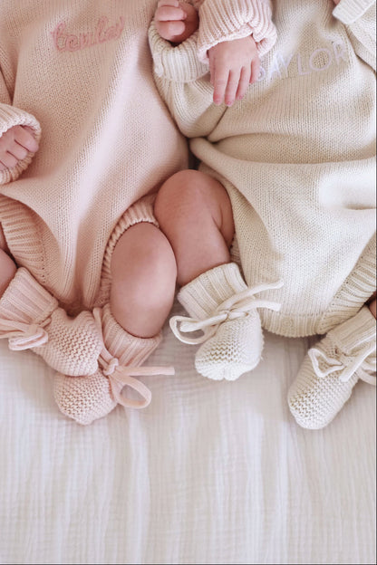 Embroidered Knit Sweater Bubble Romper | Tea Rose