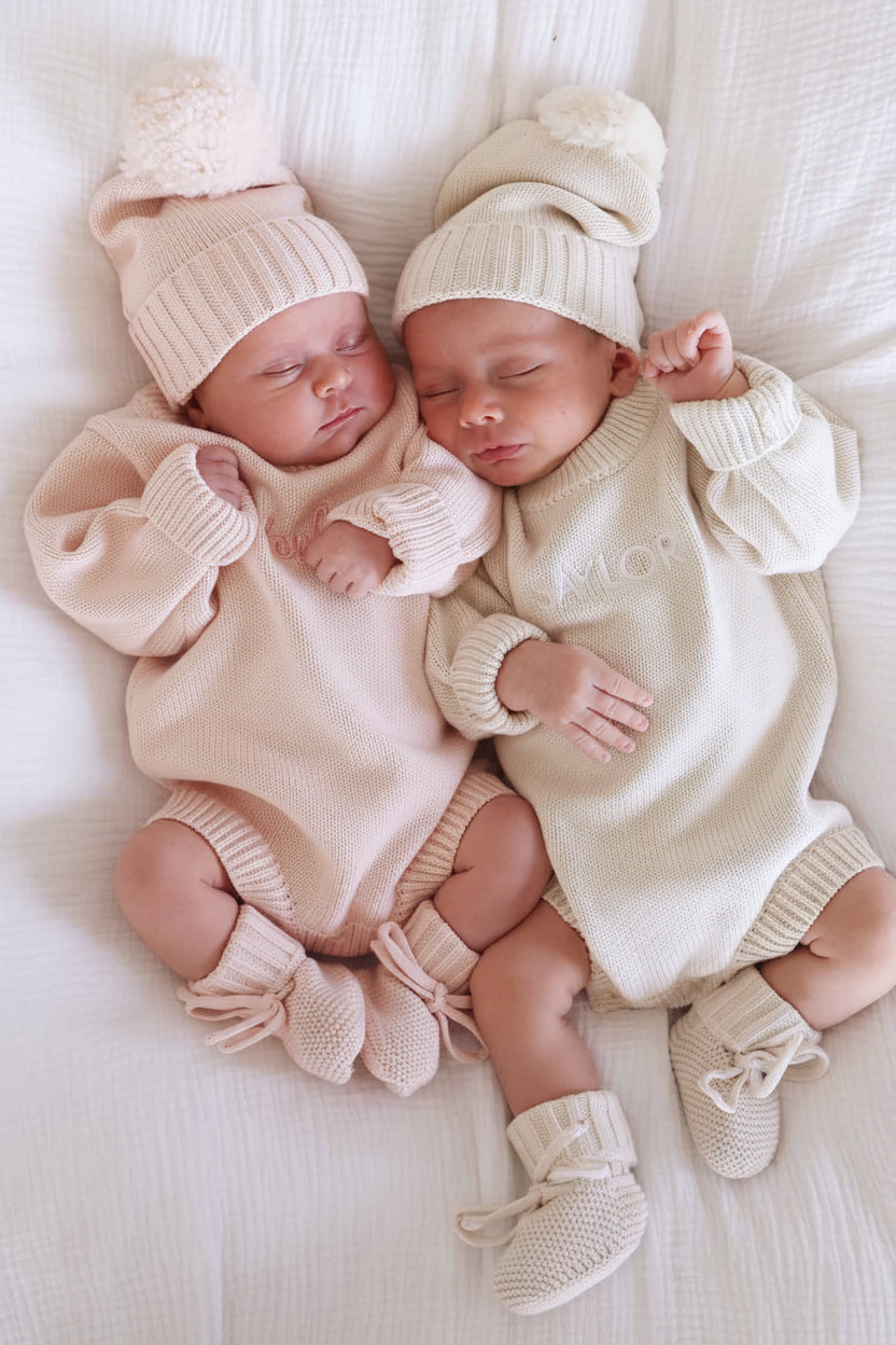 Embroidered Knit Sweater Bubble Romper | Tea Rose
