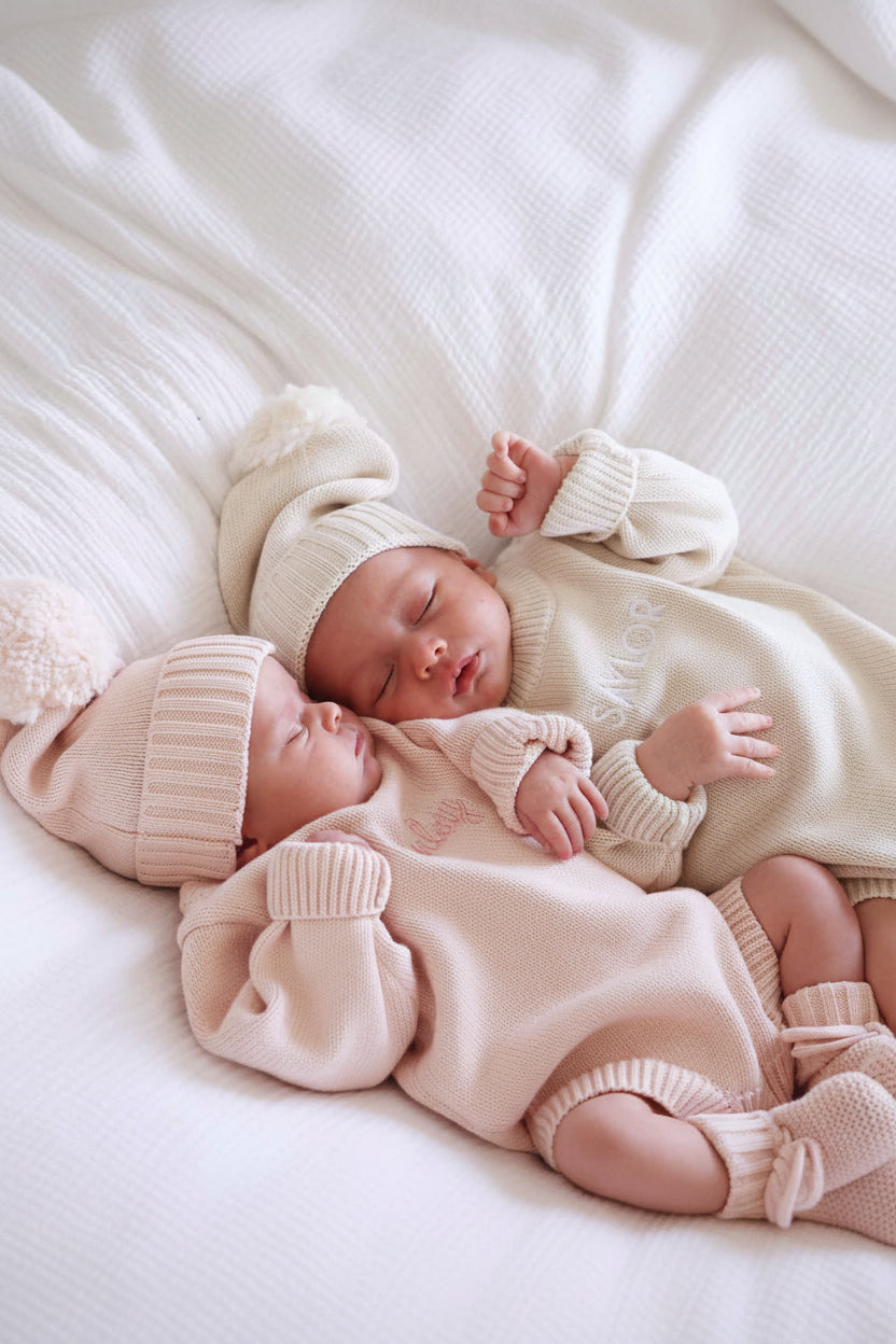 Embroidered Knit Sweater Bubble Romper | Tea Rose