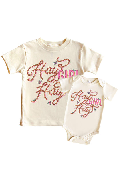 Hay Girl Hay Graphic Bodysuit & Kids Tee | Natural