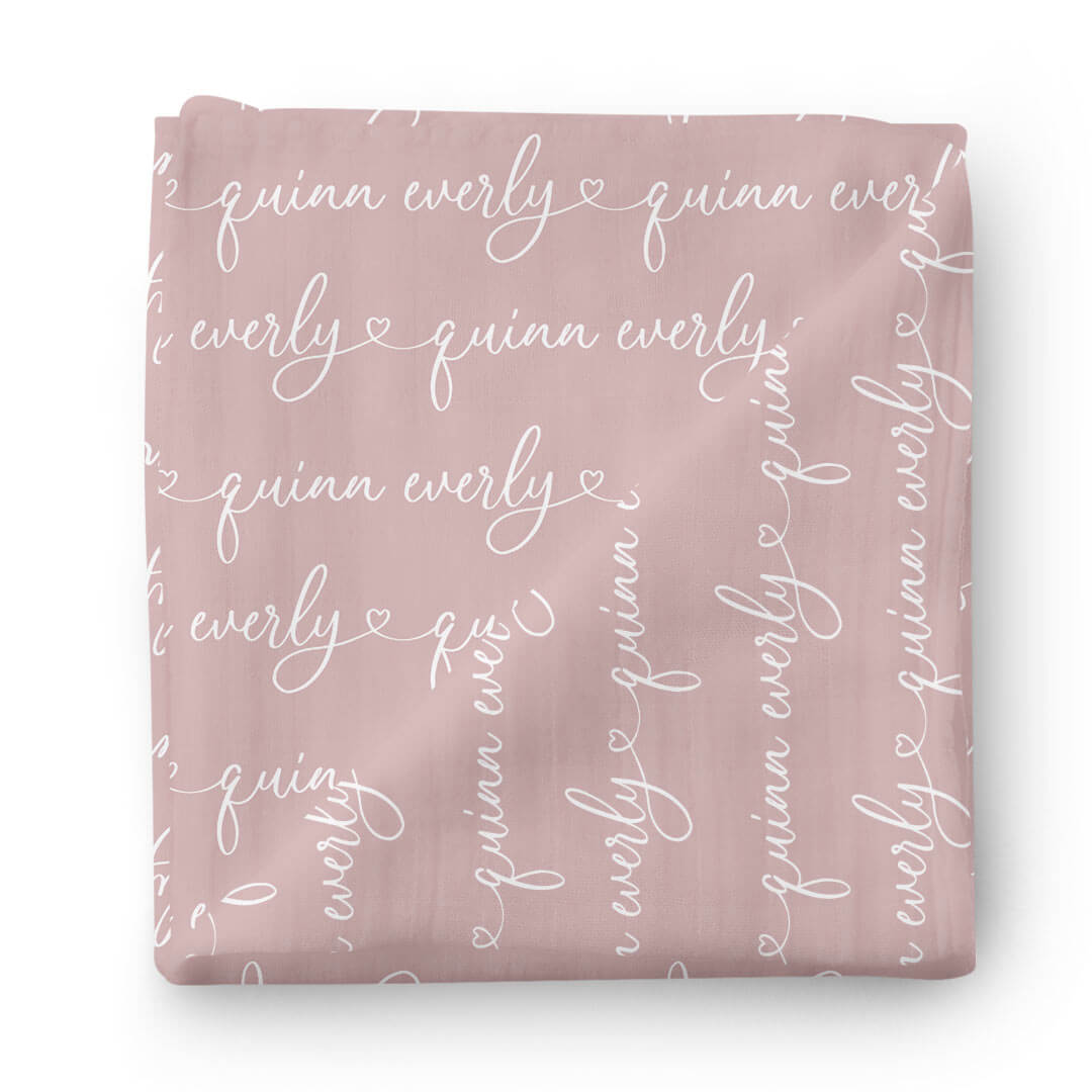 Personalized Light Mauve Baby Name Swaddle Blanket - Heart Script