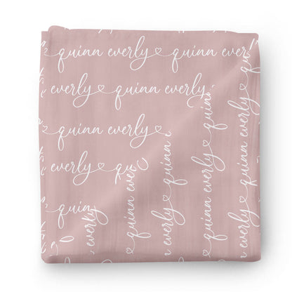 Personalized Light Mauve Baby Name Swaddle Blanket - Heart Script