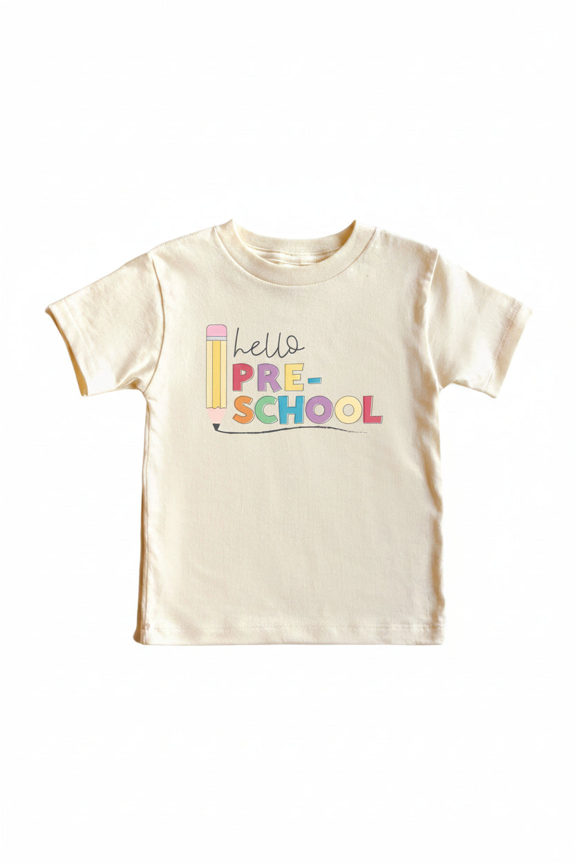 Hello New Grade Pencil Kids Graphic Tee | Natural
