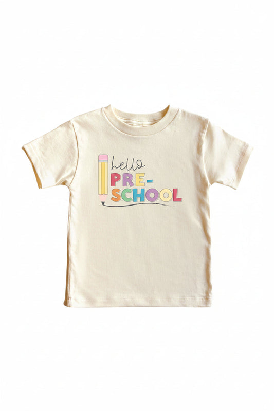 Hello New Grade Pencil Kids Graphic Tee | Natural