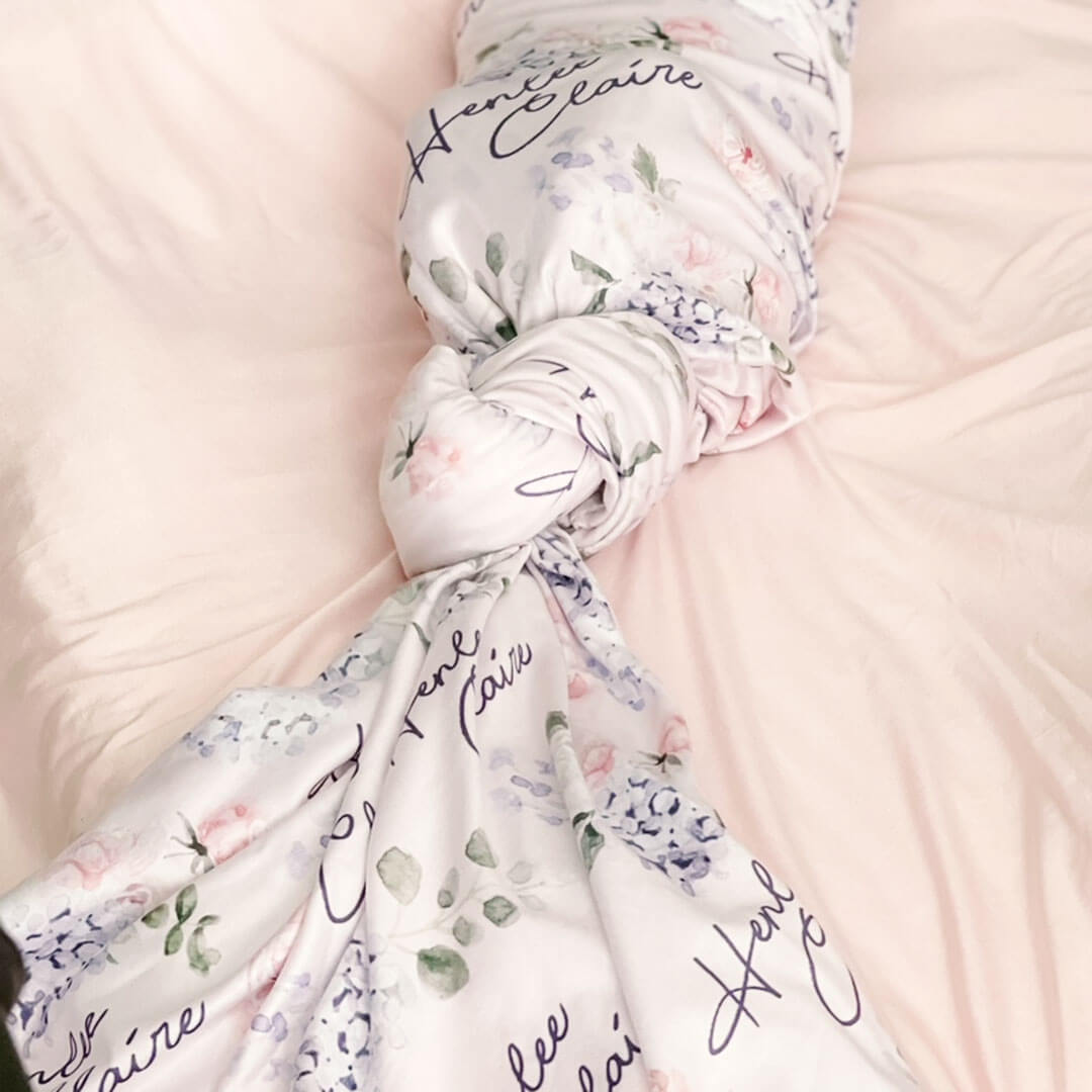 Henlee's Hydrangea Personalized Baby Name Swaddle