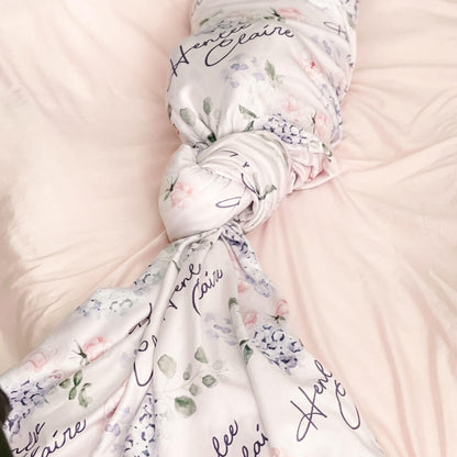 Henlee's Hydrangea Personalized Baby Name Swaddle