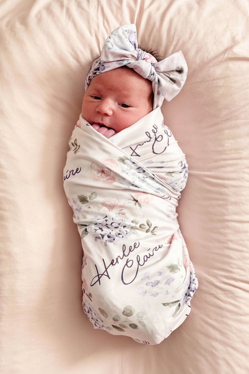 Henlee's Hydrangea Personalized Baby Name Swaddle