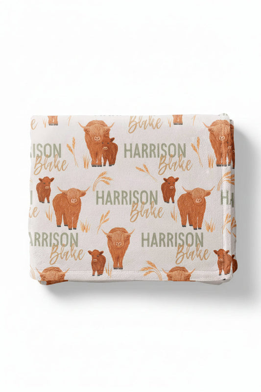 Happy Highland Cows Personalized Kids Blanket
