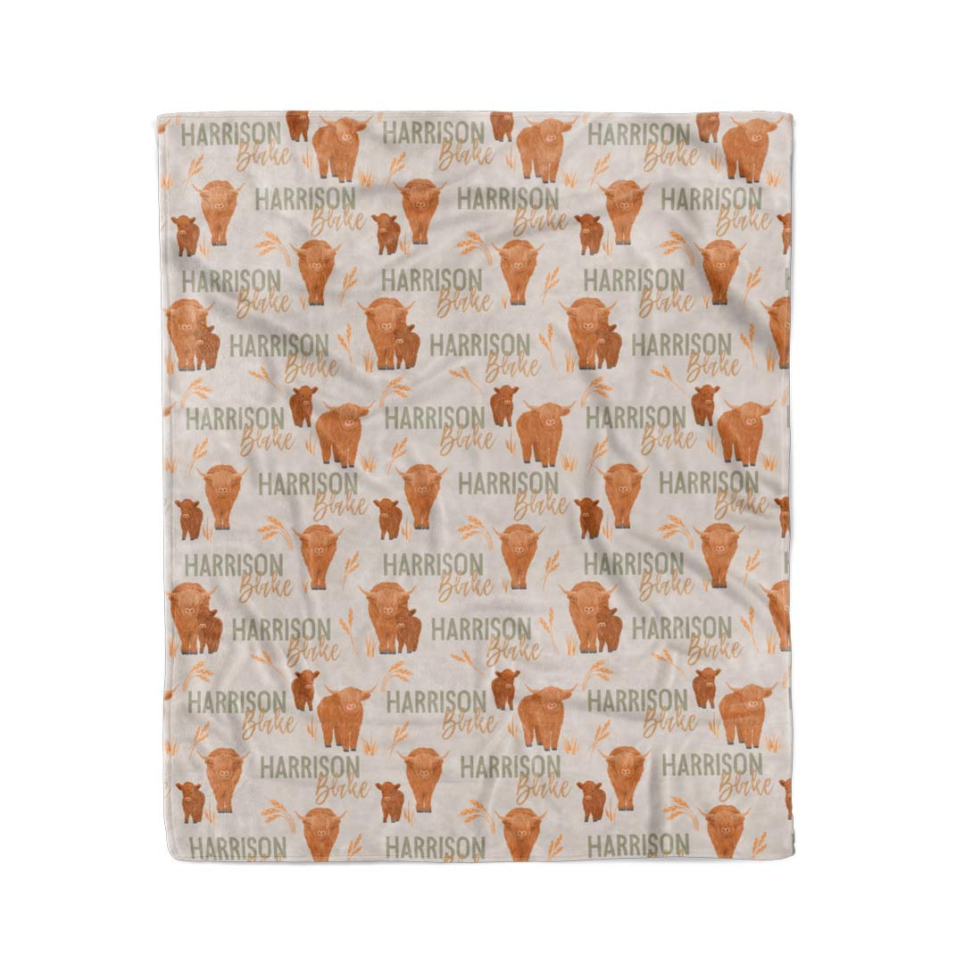Happy Highland Cows Personalized Kids Blanket