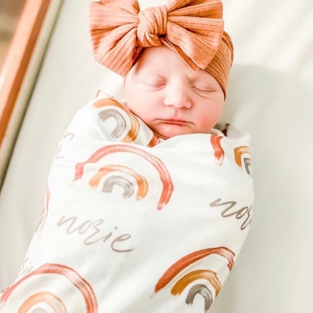 Cannon's Earthy Rainbow Personalized Swaddle Blanket