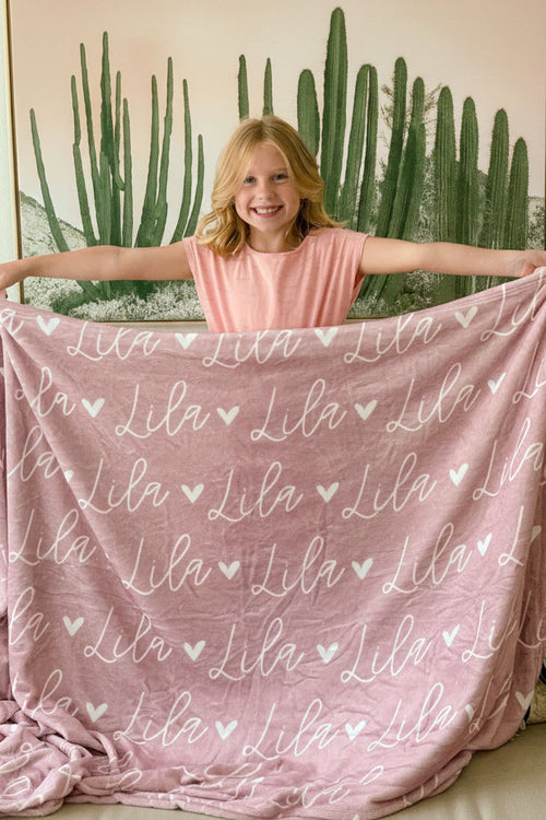 Custom Solid Color w/ Hearts Personalized Blanket
